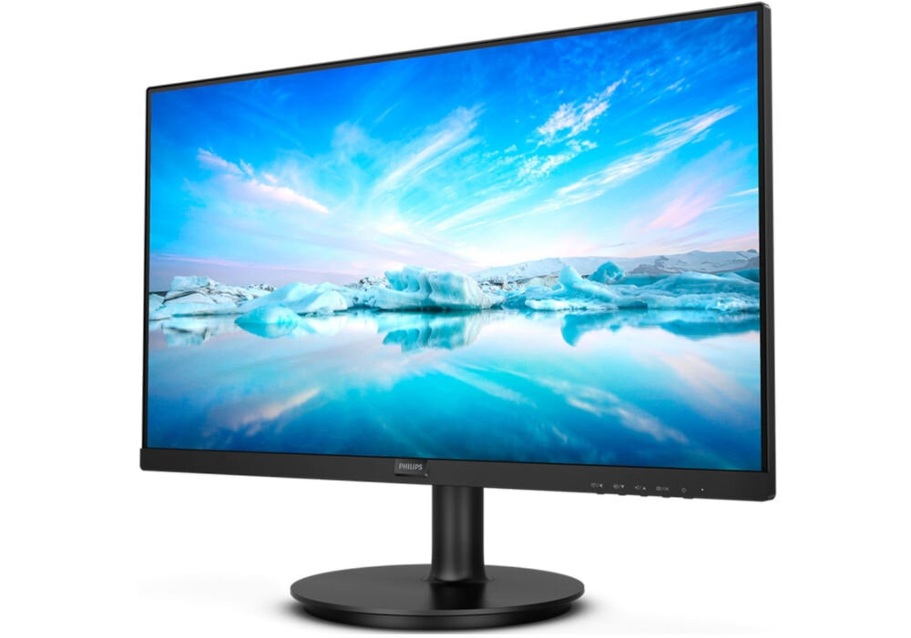 Monitor PHILIPS 241V8LAB 23.8 cala 1920x1080px 100Hz 1 ms [MPRT] prezentacja monitora od przodu pod kątem na białym tle tekst na ekranie wygląda jak wydruk na papierze ograniczenie obiążenia dla oczu