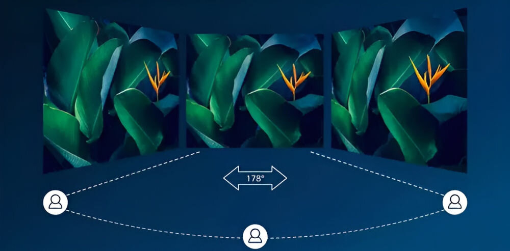 Monitor PHILIPS 241V8LAB 23.8 cala 1920x1080px 100Hz 1 ms [MPRT] prezentacja szerokiego kątu widzenia na granatowym tle matryca VA LED wysoka głębia kolorów kąt widzenia wsparcie komfortu pracy