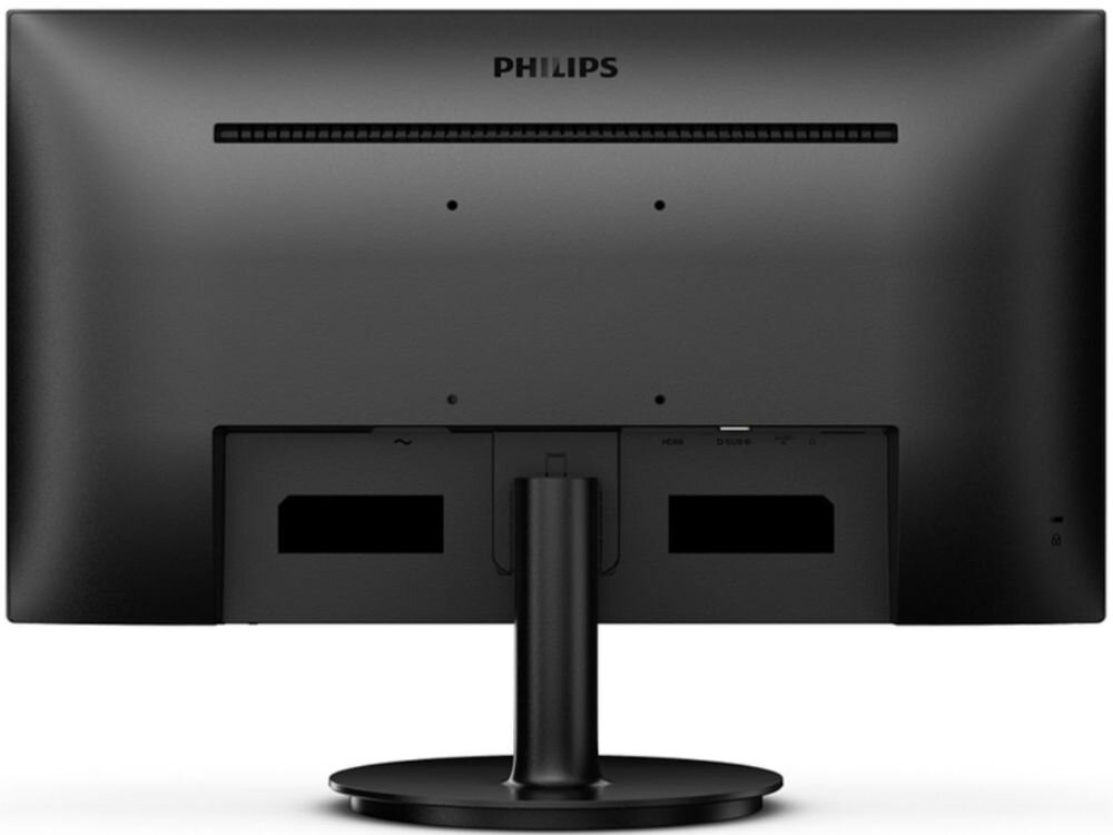 Monitor PHILIPS 241V8LAB 23.8 cala 1920x1080px 100Hz 1 ms [MPRT] prezentacja monitora od tyłu na białym tle VESA 100 mm łatwe stabilne przymocowanie oszczędność miejsca uchwyt biurkowy VESA zwiększa powierzchnię roboczą dopasowanie ustawienia ekranu organizacja pracy