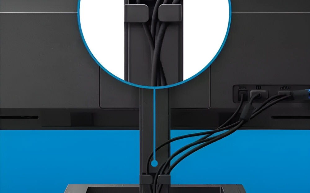 Monitor PHILIPS 27E1N1300A 27 cali 1920x1080px IPS 100Hz 1 ms [MPRT] zblizenie na system prowadzenia przewodów niebieskie tło zachowanie czystości przejrzysta przestrzeń wygoda