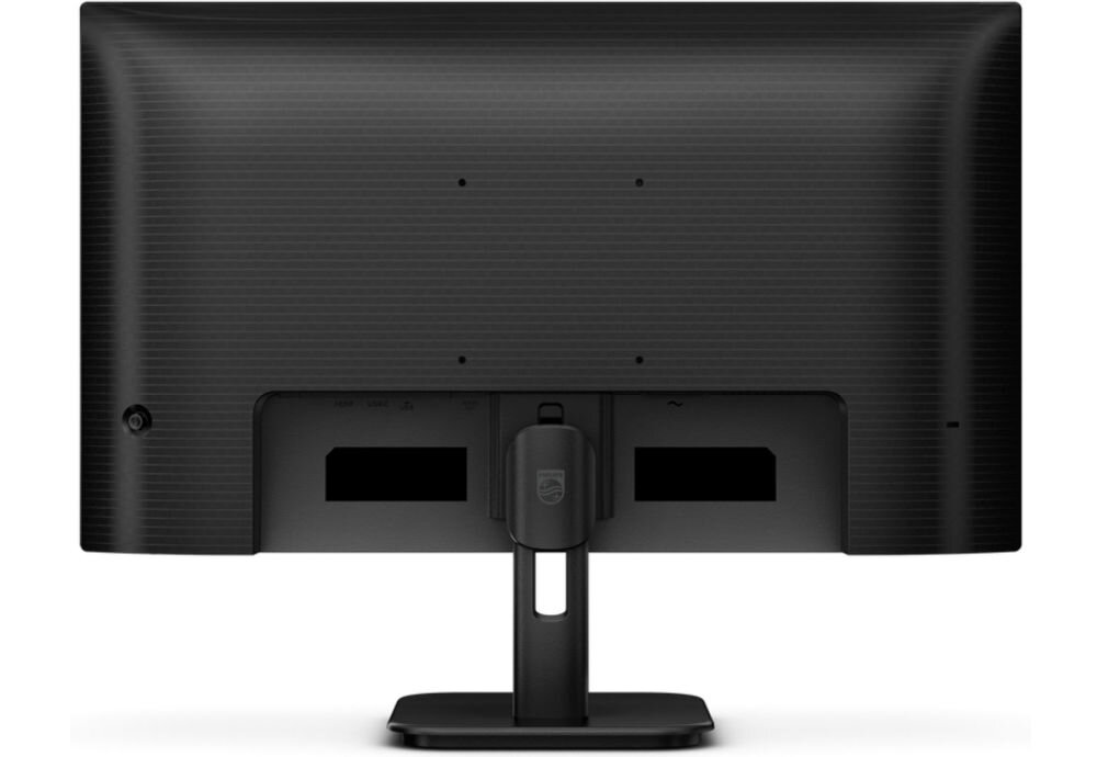 Monitor PHILIPS 27E1N1300A 27 cali 1920x1080px IPS 100Hz 1 ms [MPRT] prezentacja monitora od tyłu na białym tle VESA 100 mm łatwe stabilne przymocowanie oszczędność miejsca uchwyt biurkowy VESA zwiększa powierzchnię roboczą dopasowanie ustawienia ekranu organizacja pracy
