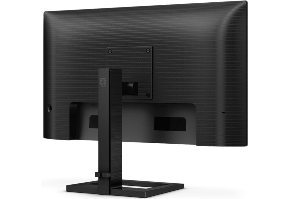 Monitor PHILIPS 27E1N1300AE 27 cali 1920x1080px IPS 100Hz 1 ms [MPRT] prezentacja monitora od tyłu pod kątem na białym tle porty złącza gniazdo zasilania wyjście wejście audio płynne przełączanie