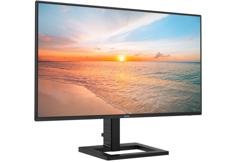 Monitor PHILIPS 27E1N1300AE 27 cali 1920x1080px IPS 100Hz 1 ms [MPRT] prezentacja monitora od przodu pod kątem na białym tle szybka reakcja brak smużenia wyraźny obraz kontrola dokładność