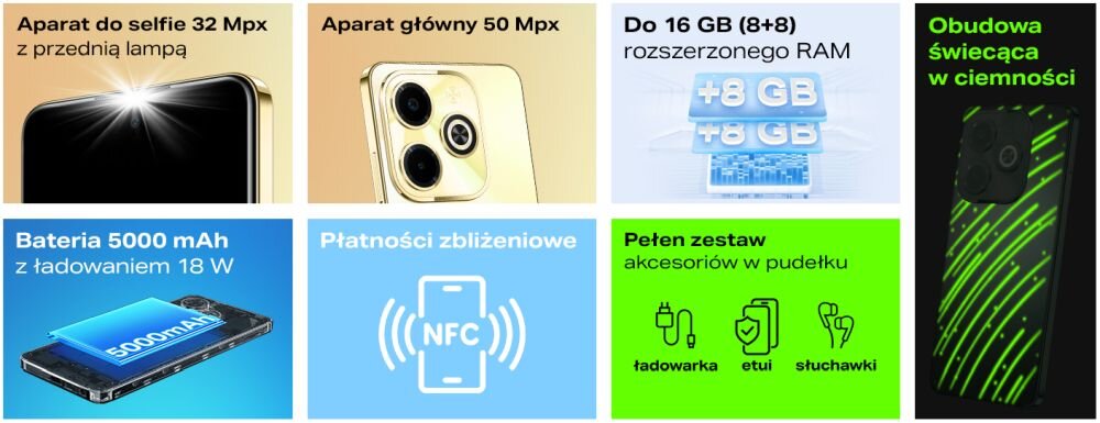 Smartfon INFINIX Hot 40i ekran bateria aparat procesor ram pamięć pojemność rozdzielczość zdjęcia filmy opis dane cechy blokady system łączność wifi bluetooth obudowa szkło odporność porty muzyka transfer sieć przekątna matryca waga czujniki oled amoled ips
