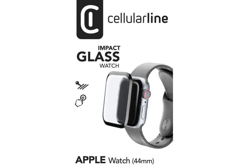 Szkło hybrydowe CELLULARLINE Impact Glass do Apple Watch 44mm hybrydowe szkło maksymalna skuteczna ochrona przed uderzeniami i zarysowaniami unikalny zakrzywiony design pełne pokrycie ekranu zegarka dopasowany ochrona od krawędzi do krawędzi kompleksowe bezpieczeństwo