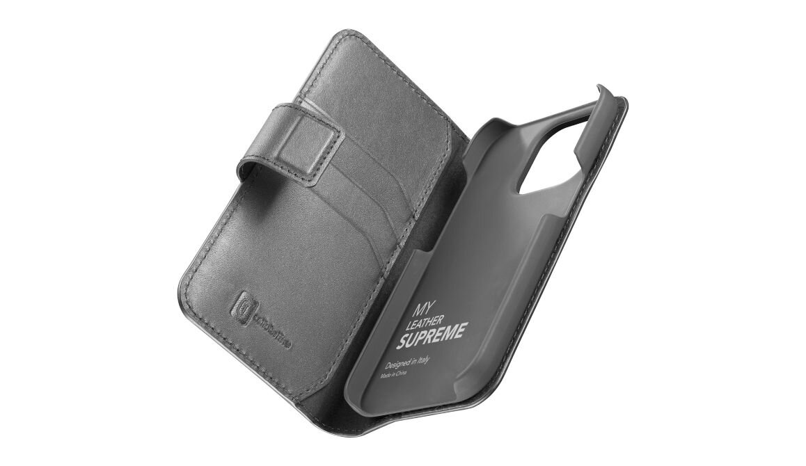 Etui CELLULARLINE Supreme do Apple iPhone 15 Pro Czarny minimalistyczny design wykończenie ze skóry naturalnej stylowe
