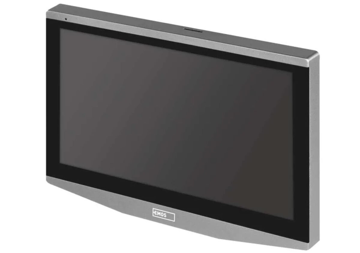Monitor do wideodomofonu EMOS GoSmart IP-700B , aplikacja, TUYA, EMOS, gosmart, na białym tle monitor frontem prawo skos