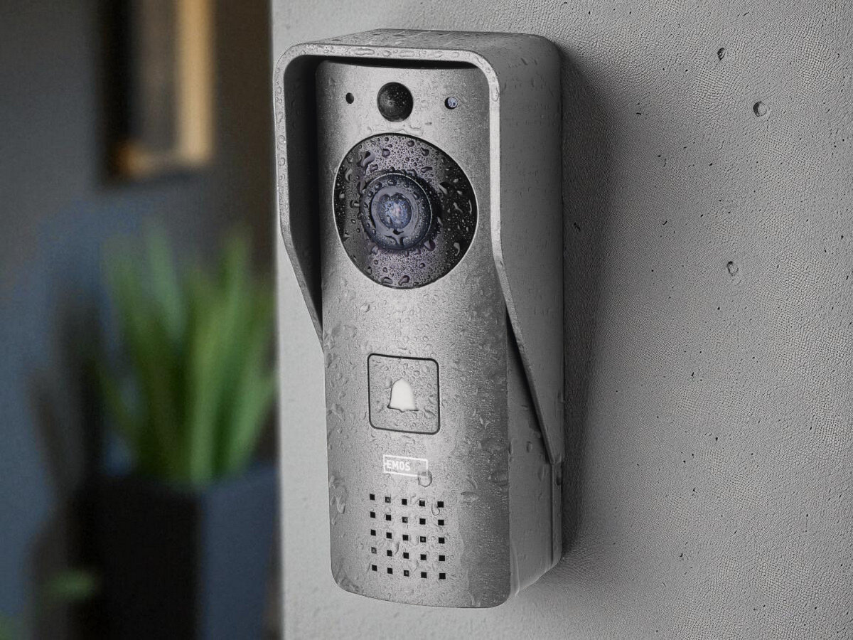 Dzwonek bezprzewodowy EMOS GoSmart IP-09C Szary, odporny, IP44, daszek, alarm, domofon na ścianie na zewnątrz zamoczony przez deszcz