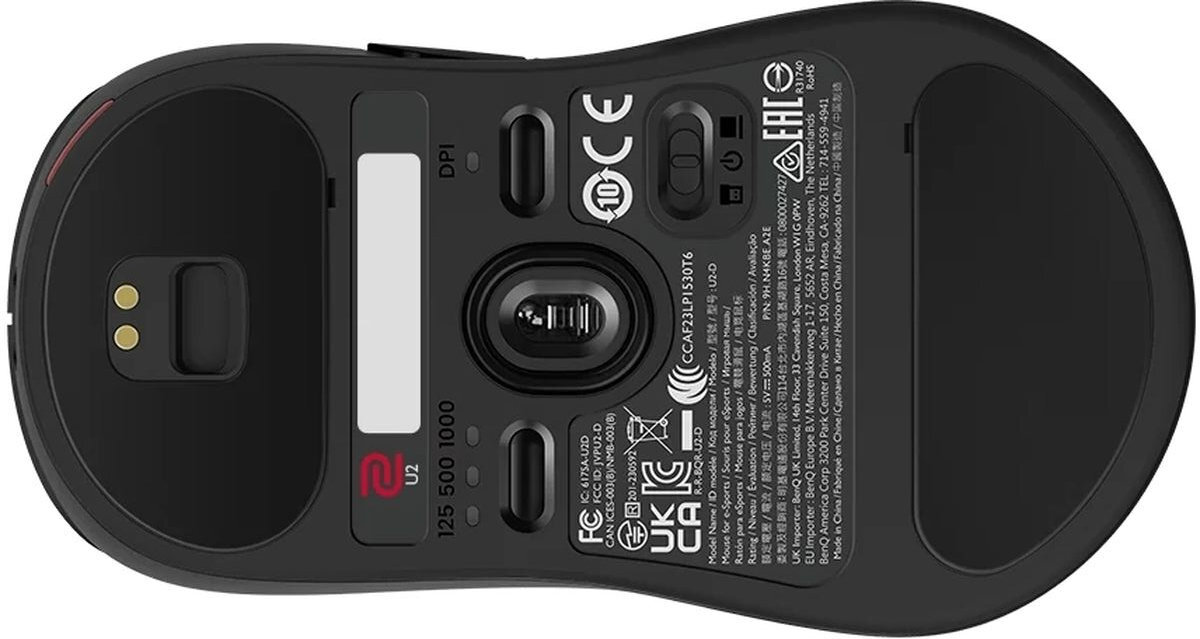 ZOWIE U2 sześć poziomów czułości: 400, 800, 1000, 1200, 1600 oraz 3200 DPI dopasowanie precyzji Częstotliwość raportowania 125 Hz do 1000 Hz - mysz od przodu na białym tle