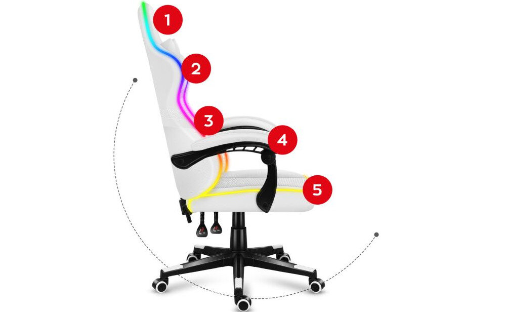 Fotel HUZARO Force 4.4 RGB wsparcie kregoslup plecy kark ergonomia podlokietniki siedzisko