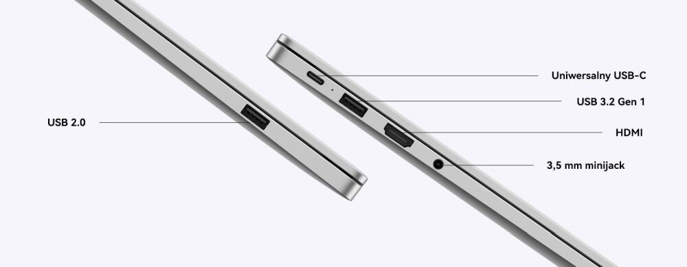 NOTEBOOK HUAWEI MATEBOOK D14 53013XFF ekran wydajność grafika karta procesor taktowanie pojemność bateria ładowanie pamięć ram rom wyświetlacz rozdzielczość kamerka system klawiatura porty
