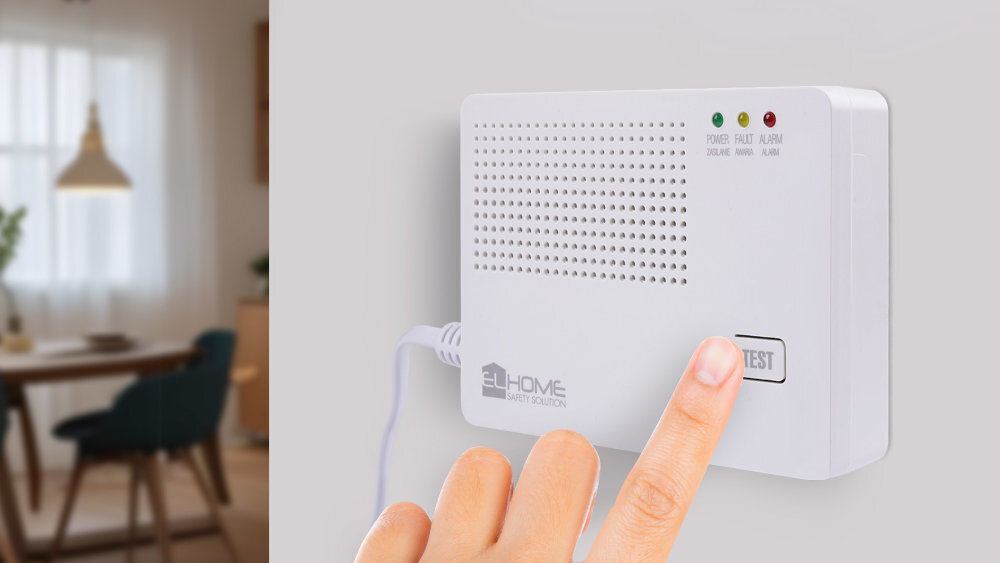 EL HOME GD-04A4 przycisk „TEST” ręczne wywołanie alarmu sygnalizacji i elektroniki - palec na przycisku test