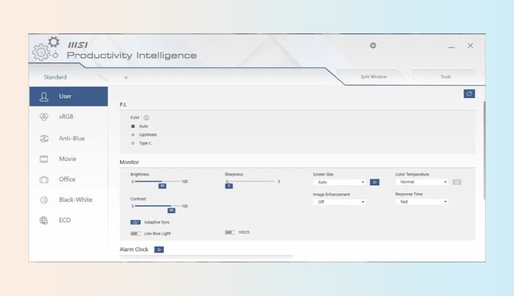Monitor MSI Modern MD272QXP 27 2560x1440px IPS 100Hz 1 ms [MPRT] aplikacja funkcje przełącznik KVM