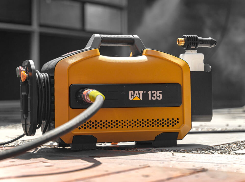 Myjka ciśnieniowa CAT Professional VE54 Solidne wykonanie Gumowy wąż wysokociśnieniowy kabel z zabezpieczeniem GFCI metalowy pistolet drążek czyszczący System przechowywania igła czyszcząca