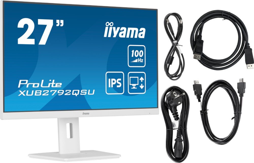 Monitor IIYAMA ProLite XUB2792QSU-W6 27 2560x1440px IPS 100Hz 0.4 ms [MPRT] zestaw akcesoria