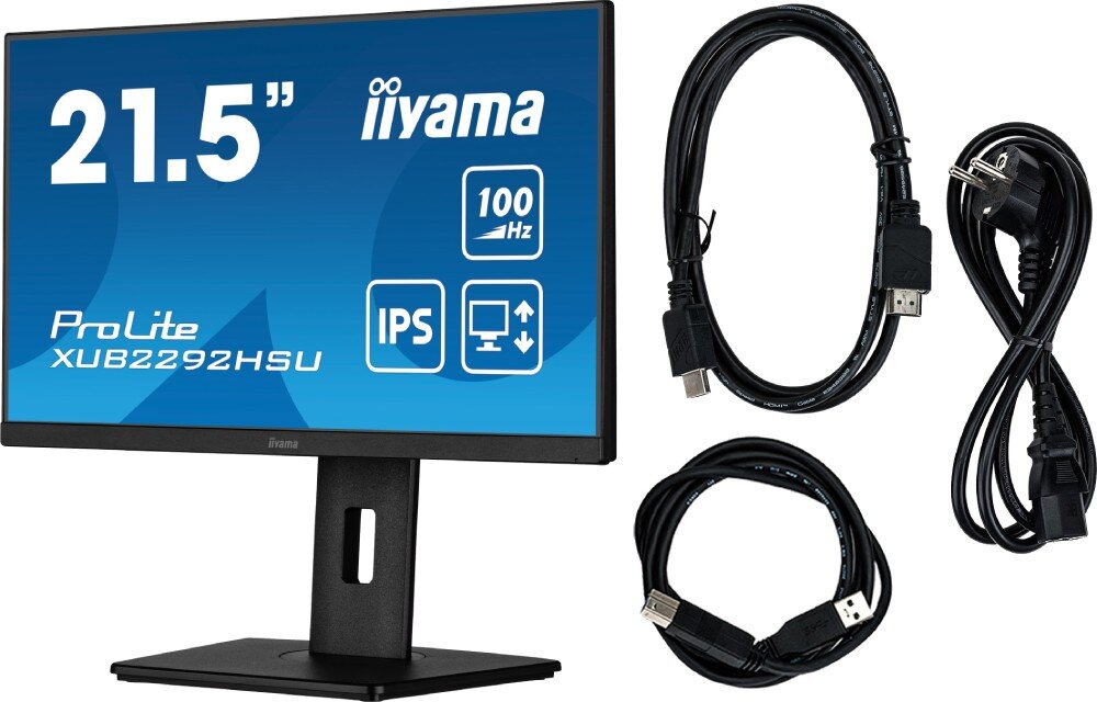 Monitor IIYAMA ProLite XUB2292HSU-B6 21.5 1920x1080px IPS 100Hz 0.4 ms [MPRT] zestaw akcesoria kable