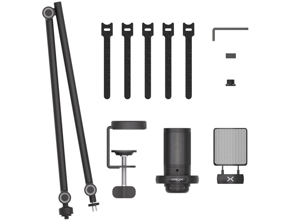 Mikrofon KRUX Epic 1000 ramie, pop filtr, kabel usb-a usb-c rzepy, magnes, klucz