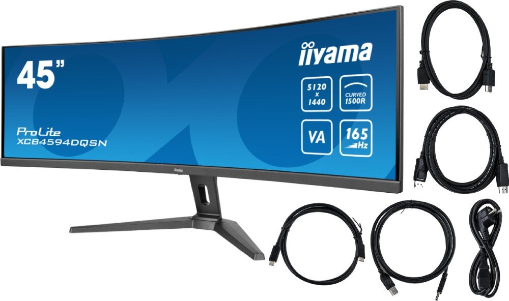 Monitor IIYAMA ProLite XCB4594DQSN-B1 44.5 5120x1440px 165Hz 0.8 ms [MPRT] Curved kable zestaw akcesoria