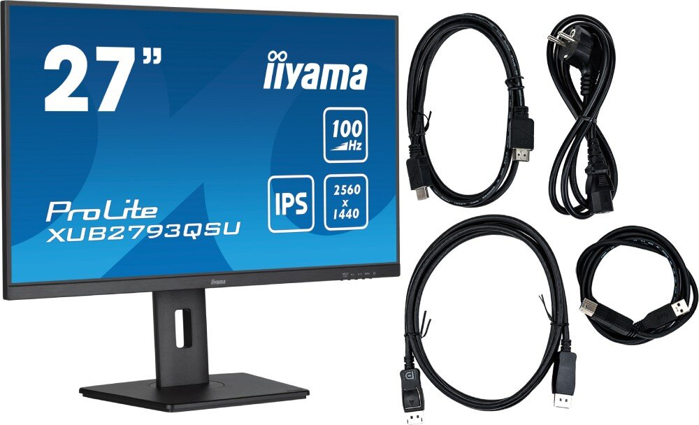 Monitor IIYAMA ProLite XUB2793QSU-B6 27 2560x1440px IPS 100Hz 1 ms [MPRT] zestaw akcesoria
