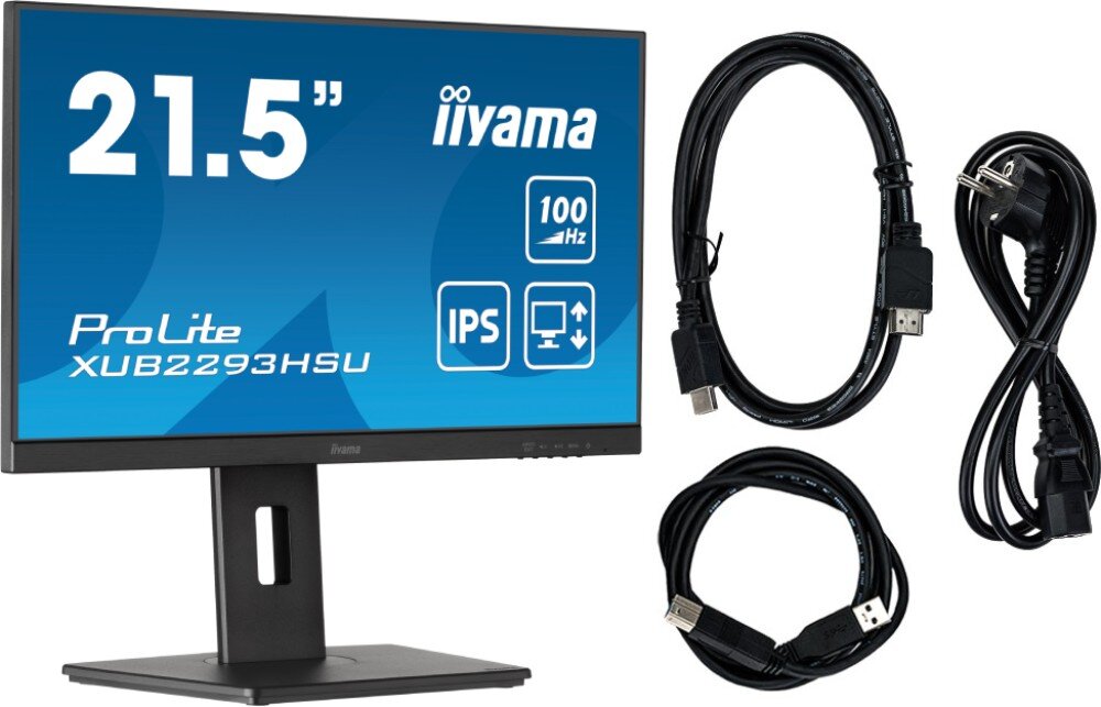 Monitor IIYAMA ProLite XUB2293HSU-B6 21.5 1920x1080px IPS 100Hz 1 ms [MPRT] zestaw akcesoria