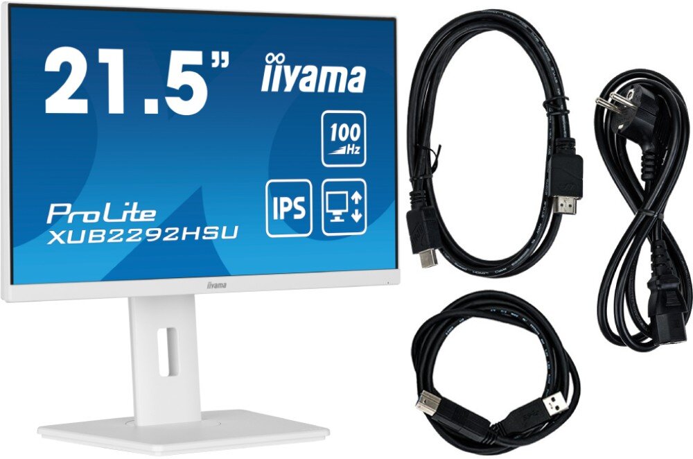 Monitor IIYAMA ProLite XUB2292HSU-W6 21.5 1920x1080px IPS 100Hz 0.4 ms [MPRT] zestaw akcesoria