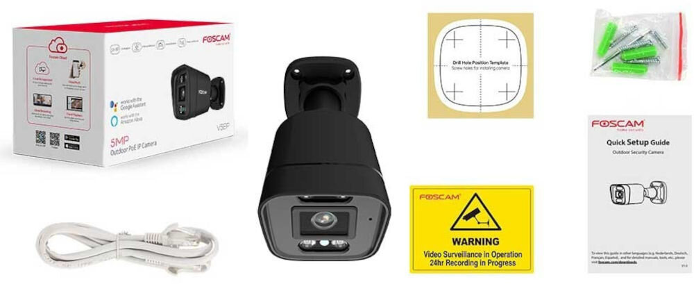 Kamera FOSCAM V5EP Czarna rj-45/rj-45, śruby montażowe, instrukcja obsługi