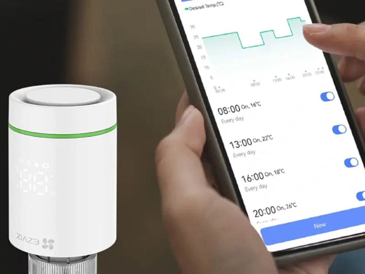 Głowica termostatyczna EZVIZ CS-T55 ZigBee, Bezpieczny dom, szybka kontrola, automatyczne ogrzewanie, komfort życia, Programowanie harmonogramu grzania przez aplikację na smartfonie i termostat T55