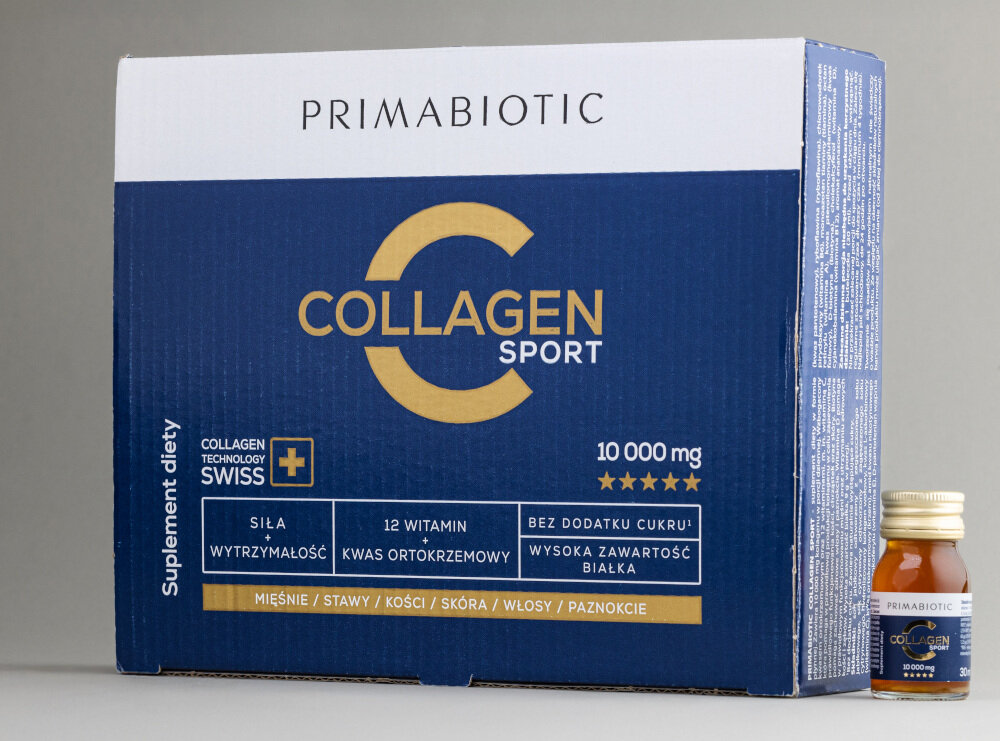 Kolagen PRIMABIOTIC Collagen Sport Collagen Sport Ananasowy 30 x 30 ml shoty samego zdrowia skora i wlosy nabiora blasku zmarszczki stana sie mniej widoczne paznokcie i wlosy sie wzmocnia ananasowy smak od razu do spozycia