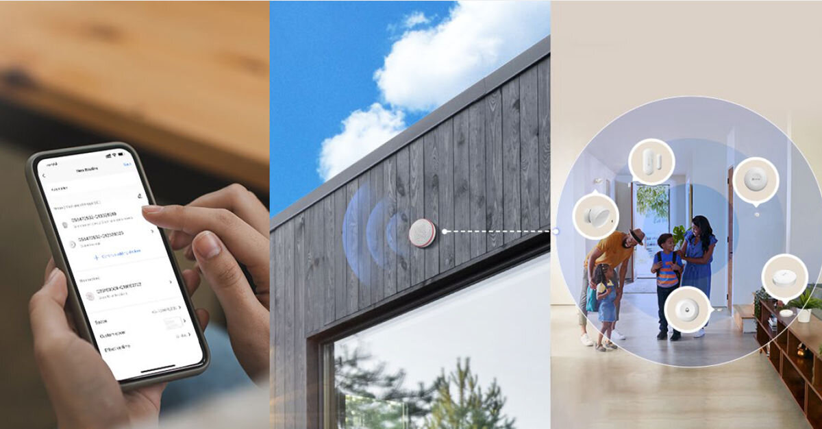 Syrena zewnętrzna EZVIZ CS-T9C-A0-BG, Integracja z czujnikami, aplikacja mobilna, powiadomienia, uzbrajanie alarmu, Smartfon z aplikacją, montaż syreny na elewacji oraz alarm domowy z czujnikami