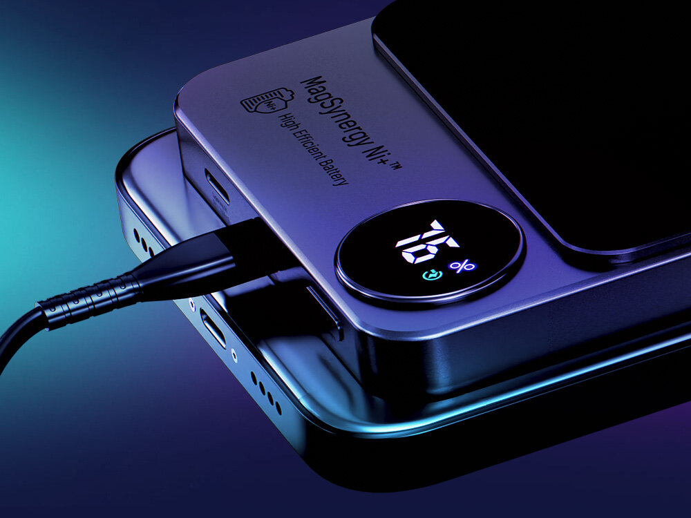 Powerbank 3MK Hardy MagSynergy Ni+ 10000mAh 15W Czarno-szary wyświetlacz kontrola stanu baterii
