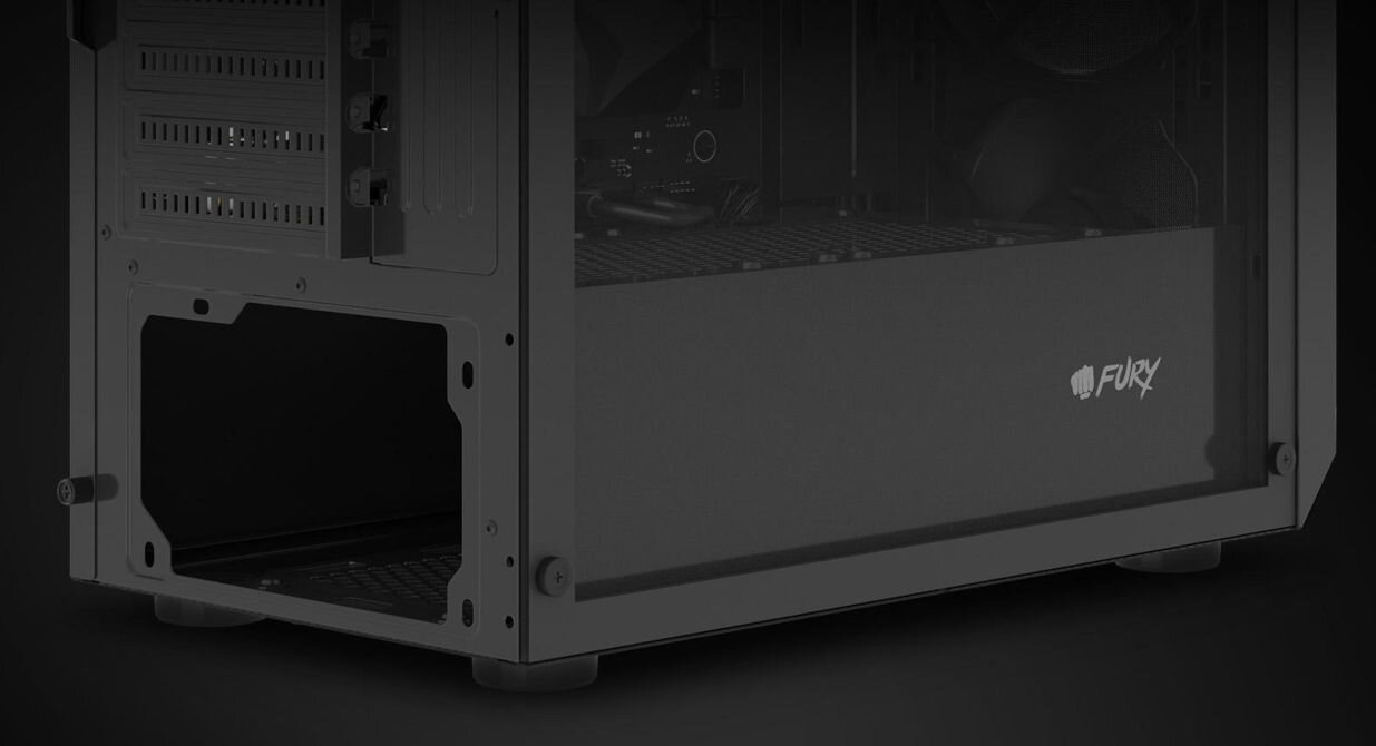 Obudowa FURY Shobo SH4 RGB dwukomorowa budowa konstrukcja oddzielna przestrzeń na zasilacz przepusty na kable łatwe zarządzanie komponentami
