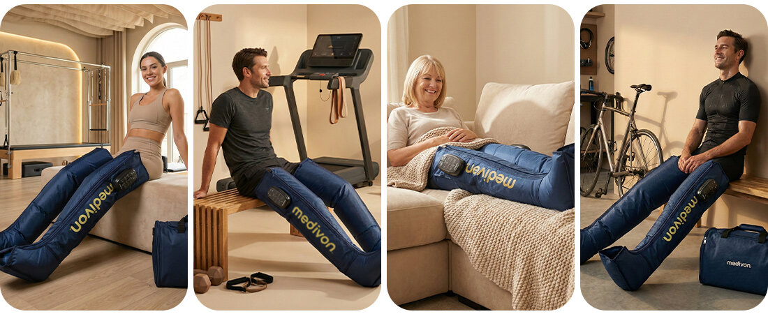 Masażer Limfatyczny do nóg MEDIVON Aeria Mobilna regeneracja dla każdego  poręczna torba na siłowni, w podróży czy w miejscach z ograniczonym dostępem do zasilania