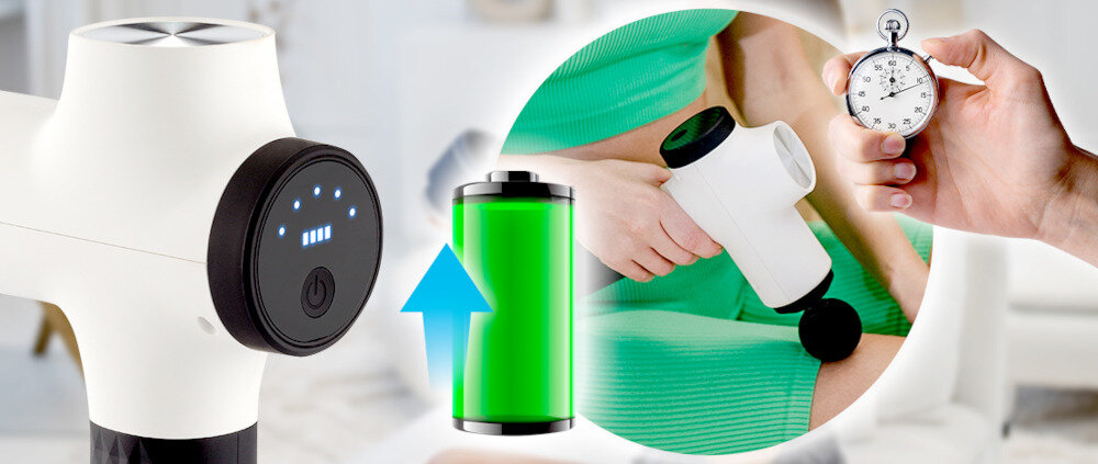 Pistolet do masażu MEDIVON Gun Revit + Pokrowiec 9 w 1 Pojemna bateria użytkowanie czas pracy