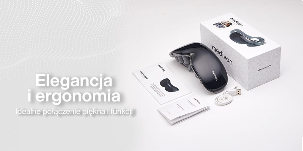 Masażer do oczu MEDIVON Horizon Travel 2 elegamcki design funkcjonalność ergonomiczna forma ułatwienie przechowywania gotowość do użycia mobilne do zabrania w podróż zapewnia relaks eleganckie akcesorium do każdego wnętrza i przestrzeni podróżnej