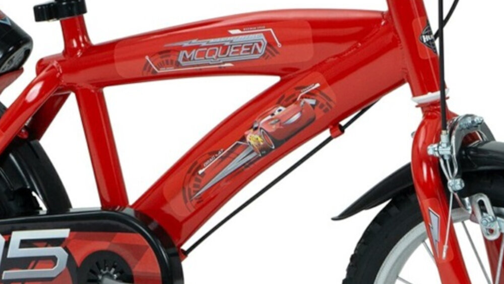 Rower dziecięcy HUFFY Disney Auta 16 cali dla chłopca Czerwony rower na białym tle zbliżenie na ramę odpowiednio wyselekcjonowane materiały stalowa rama dostosowana do najmłodszych geometria ponadprzeciętna odporność na uszkodzenia mechaniczne i działanie czynników zewnętrznych wybór rozmiaru ramy Twój wzrost mierzony w zrelaksowanej pozycji typ