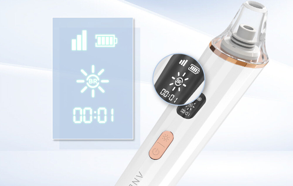 Odkurzacz do wągrów i zaskórników ANLAN 01-AHTY22-02A eliminacja zaskórników trądziku łoju resztek kosmetyków technologia ergonomiczna budowa wyświetlacz funkcje