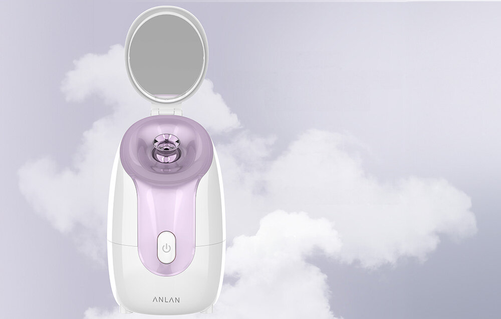 Sauna do twarzy ANLAN 01-AZLY21-02E nano sauna prostota użytkowania napełnianie zbiornika wodą wbudowane lusterko codzienna pielęgnacja łatwa i przyjemna