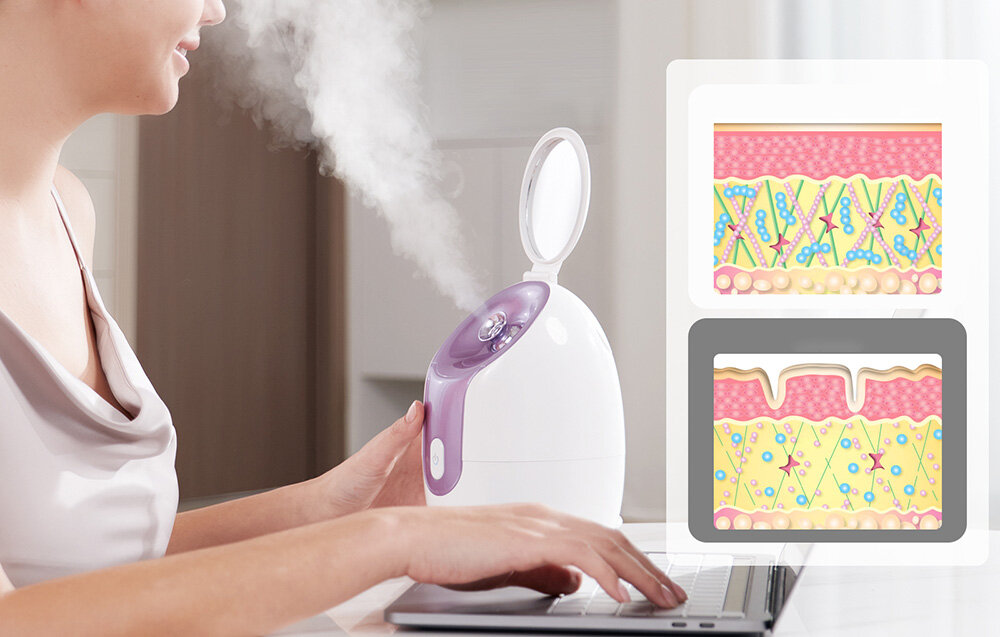 Sauna do twarzy ANLAN 01-AZLY21-02E generowanie aerozolu jony negatywne podnoszenie zdolności skóry absorpcja składników odżywczych efektywność wnikanie w głąb skóry 