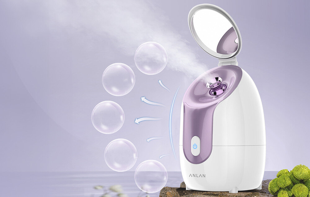 Sauna do twarzy ANLAN 01-AZLY21-02E gotowe do wytworzenia mgiełki szybkie działanie odnowa nawilżenie skóry pielęgnacja twarzy stała temperatura prosta w obsłudze wzmacnia działanie kosmetyków