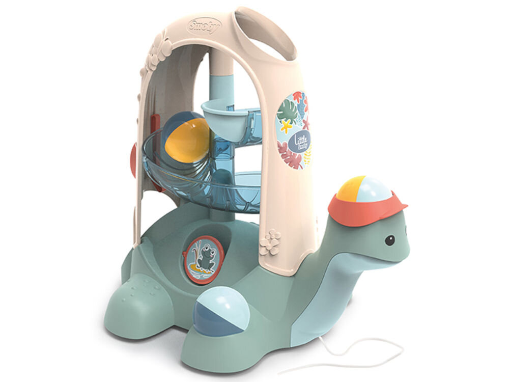 Zabawka edukacyjna SMOBY Little Żółw do ciągnięcia ze zjeżdżalnią dla piłeczek 7600140310 mechanizm wydający dźwięki pobudza ciekawość malucha i motywuje go do dalszych eksploracji oraz zabawy