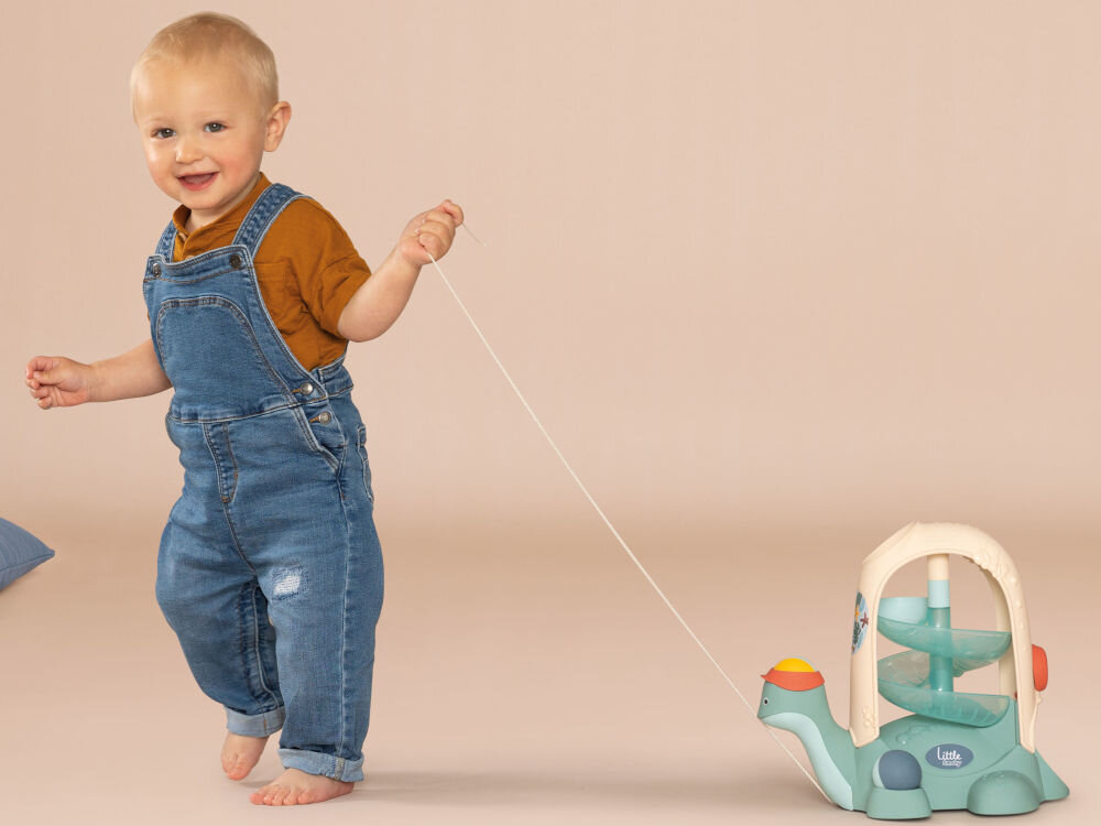 Zabawka edukacyjna SMOBY Little Żółw do ciągnięcia ze zjeżdżalnią dla piłeczek 7600140310 wyposażony w sznurek możliwość zabrania zabawki na spacer