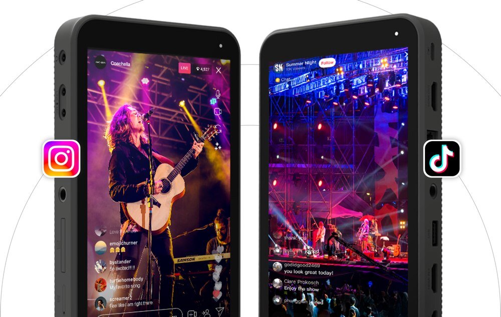 Przenośne Studio YOLOLIV Instream oraz ikony Instagram i TikTok
