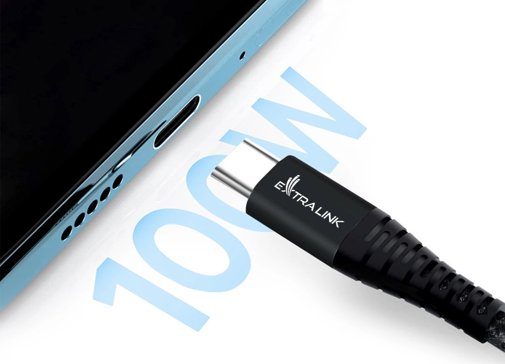 EXTRALINK Smart Life Cable Extralink Smart Life QC 3.0 100 W, Konstrukcja przewodu telefonu, tabletu czy słuchawek - szybkie ładowanie, telefon podłączony kablem do ładowarki
