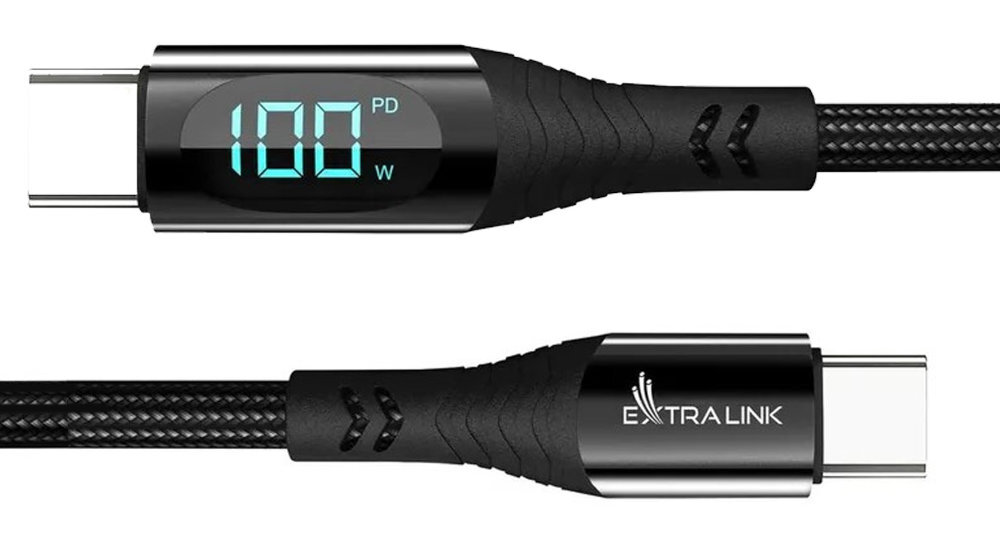 EXTRALINK Smart Life Cable monitorowanie napięcia w czasie rzeczywistym wygodę oraz bezpieczeństwo - zbliżenie na wyświetlacz z napisem 100 w