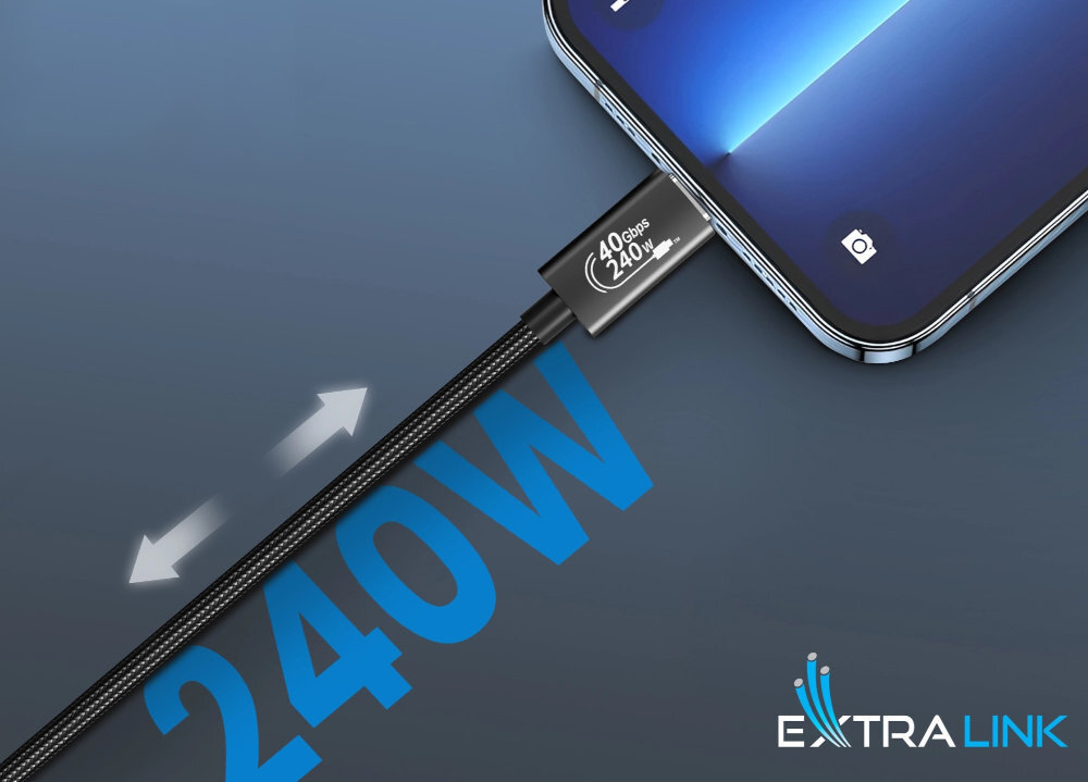 EXTRALINK Smart Life Cable Extralink Smart Life QC 3.0 240 W, Konstrukcja przewodu telefonu, tabletu czy słuchawek - szybkie ładowanie, kabel podłączony do telefonu 240 w