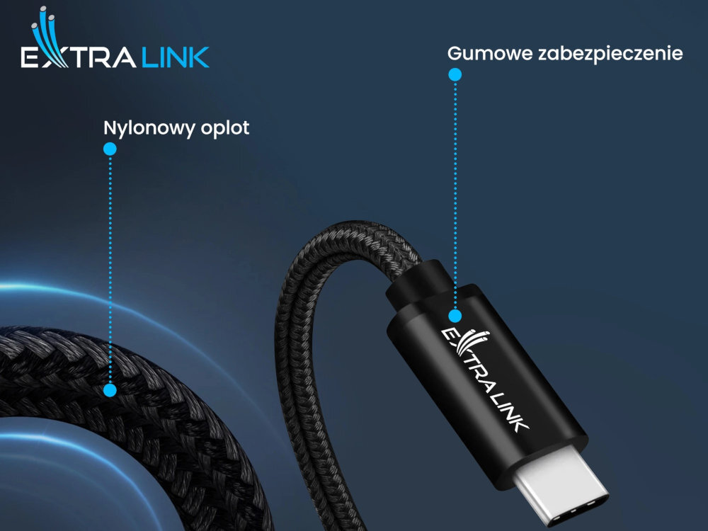 EXTRALINK Smart Life Cable Extralink Smart Life wytrzymały oplot nylonowy przetarciami oraz splątaniem Wzmocnione złącza elastycznym zabezpieczeniem solidnej budowie - wzmocniony oplot i koncowka kabla