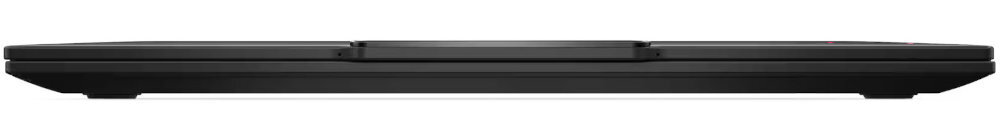 Widok od tyłu na zamkniętego laptopa Lenovo ThinkPad X1 w kolorze czarnym, widoczny centralny zawias oraz smukły, minimalistyczny profil obudowy, całość na białym tle. - mobilny laptop 1,09 kg 1,49 cm