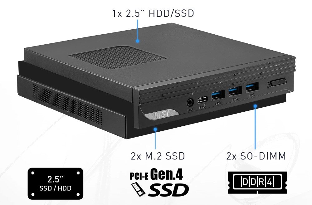 Komputer MSI PRO DP10 13M-002EU i5-1340P 8GB RAM 512GB SSD Windows 11 Professional pamięć dysk pojemność