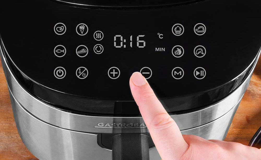Frytkownica beztłuszczowa GASTROBACK 42583 Stalowo-czarny Air Fryer Wysoka moc precyzyjna kontrola Dotykowy panel sterowania temperatura regulacja zakres regulowany czas