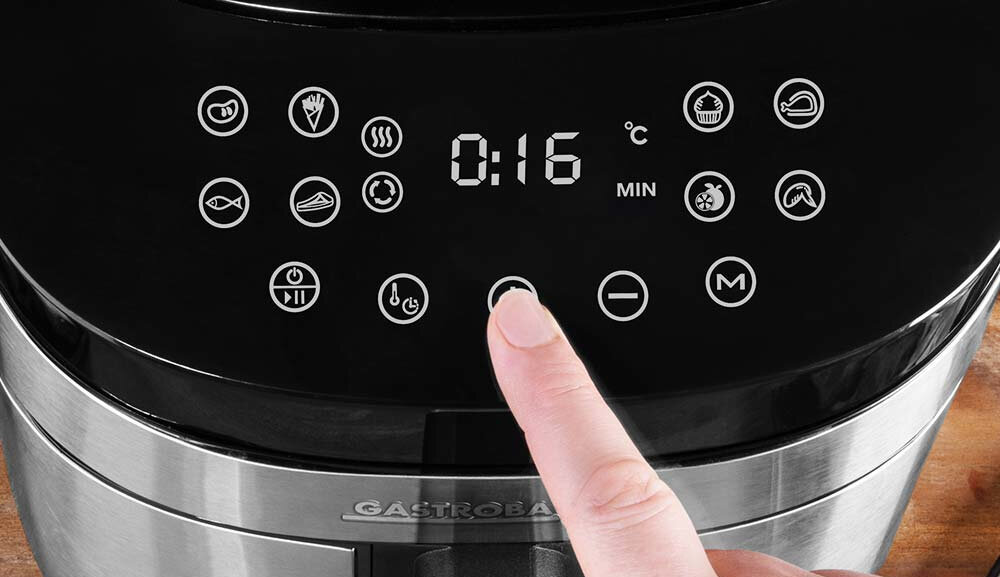 Frytkownica beztłuszczowa GASTROBACK 42582 Stalowo-czarny Air Fryer Wysoka moc precyzyjna kontrola Dotykowy panel sterowania temperatura regulacja zakres regulowany czas